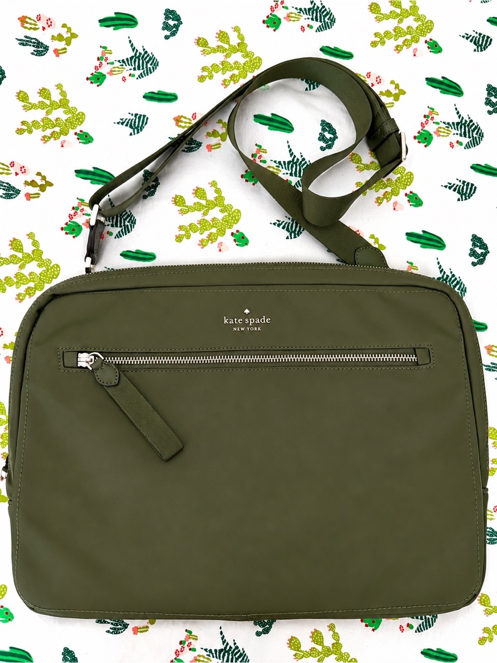 Kate Spade New York Olive Green Nylon Laptop Messenger Crossbody Bag